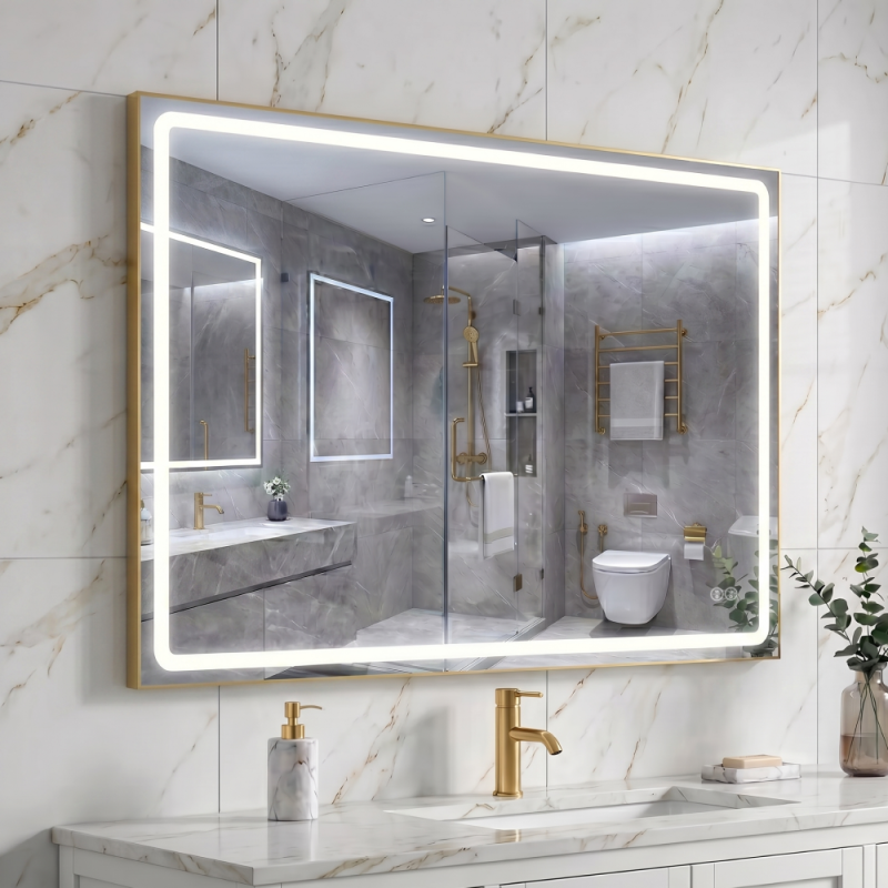 Дзеркало AquA PooL Aqua 100x70 88-Hra100s70-CWDd-mG з золотим профілем і Led підсвіткою