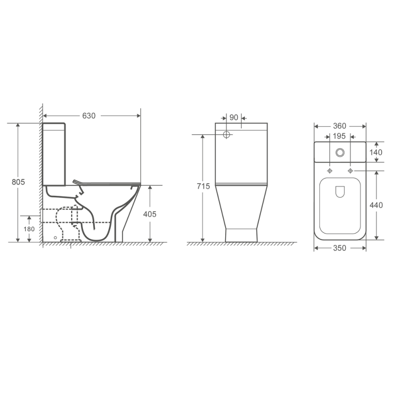 Унітаз підлоговий AquA PooL Ibiza Square Vortex Ultra Clean 88FBS630T03 с бачком і сидінням Soft Close