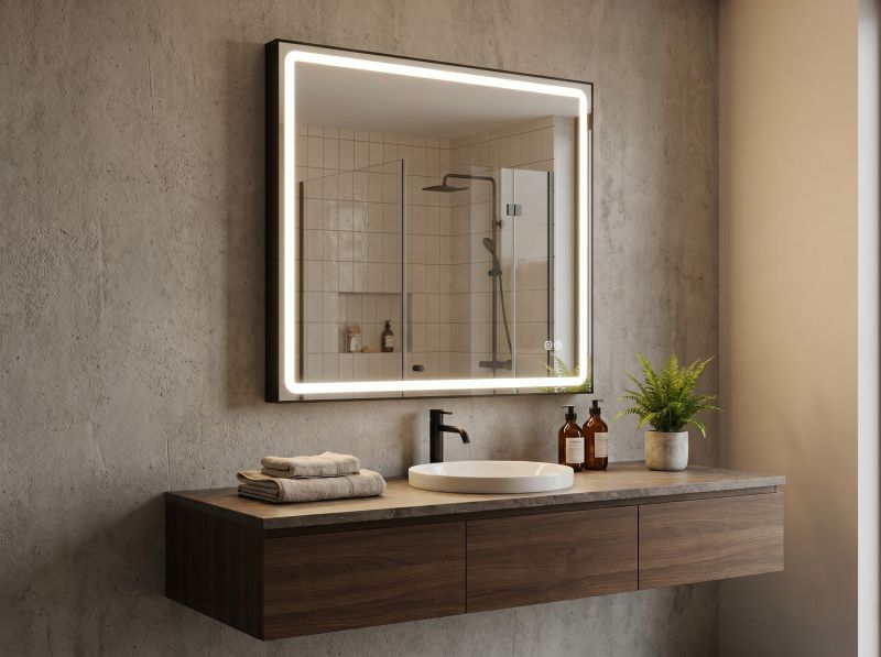 Дзеркало Aqua 80x70 88-Hra80s70-CWDd-mA з чорним профілем і LED підсвіткою